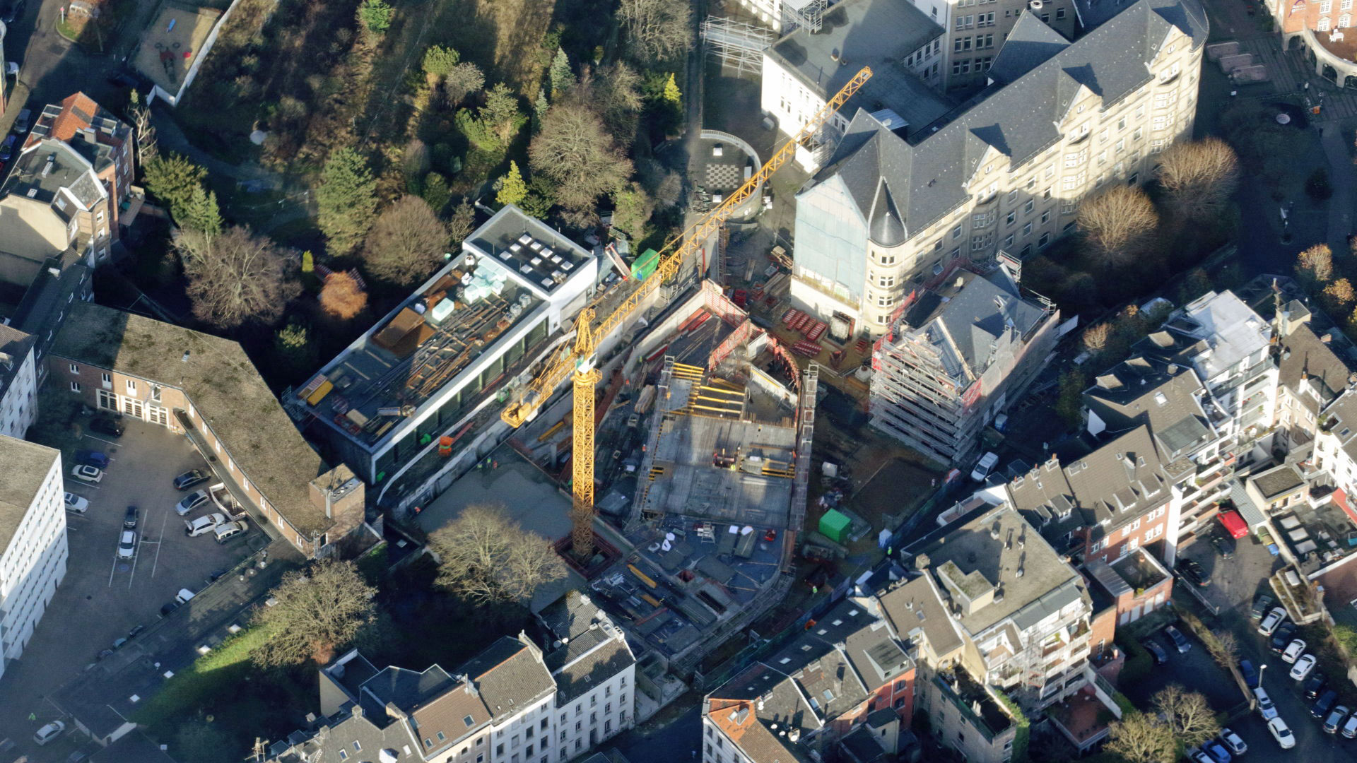 Quartier 74 Grad in Aachen im Bau von oben